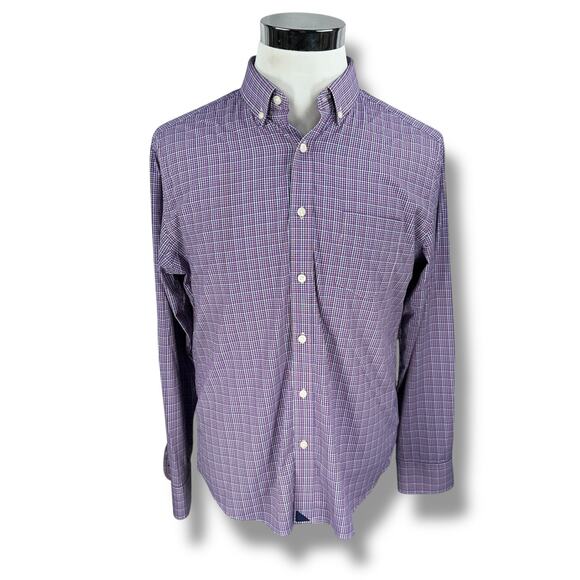 Untuckit Shirt Men’s Large Red White Blue Check Long Sleeve Button-Down Slim - Picture 1 of 9